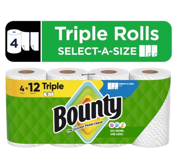 Bounty Paper Towels Select-A-Size White, 4 Triple Rolls, 123 Sheets Per Roll