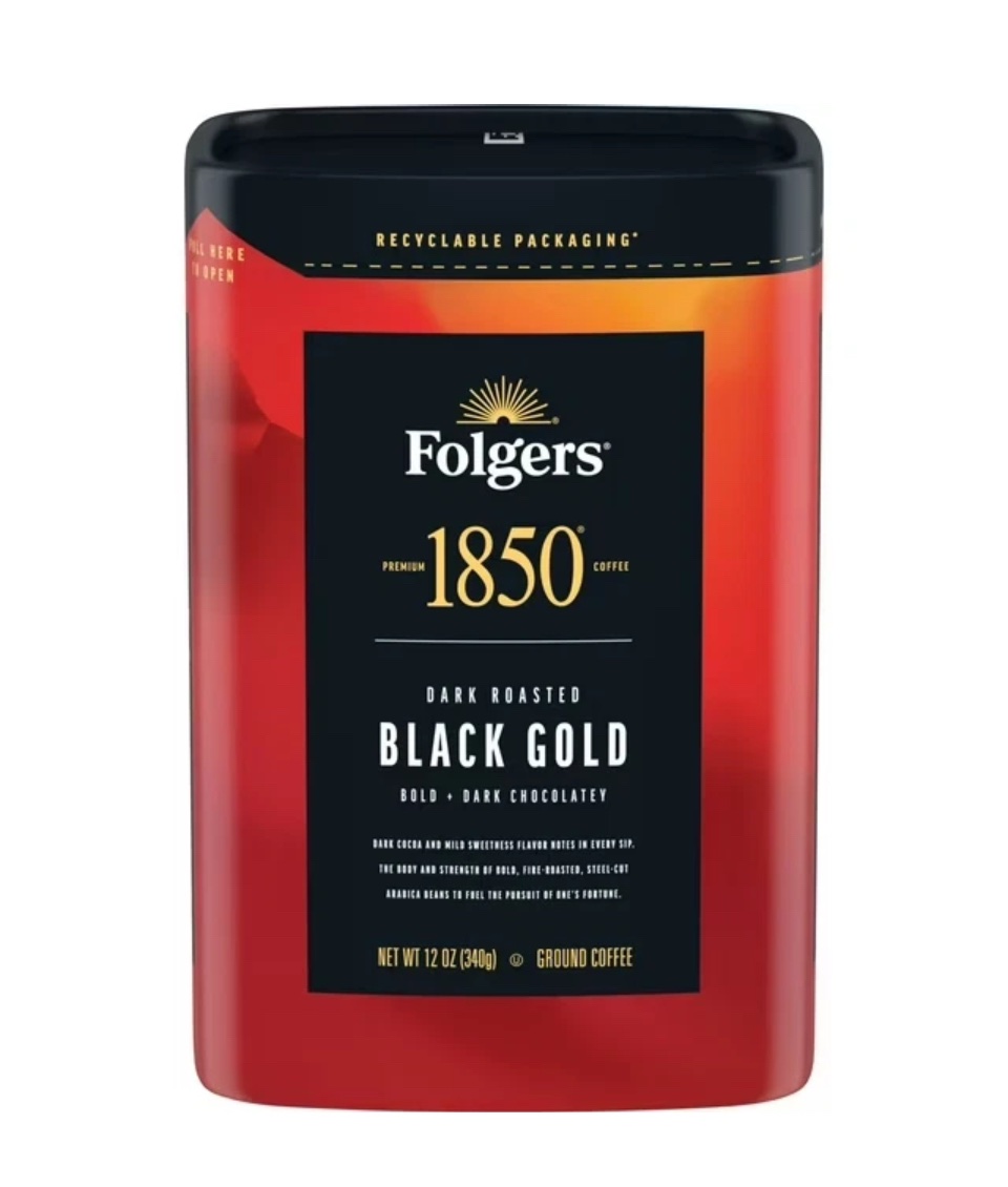 Folgers 1850 Black Gold Dark Roast Coffee, 12 oz Recyclable Canister - Image 4