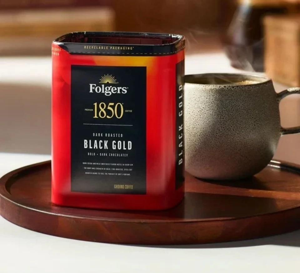 Folgers 1850 Black Gold Dark Roast Coffee, 12 oz Recyclable Canister