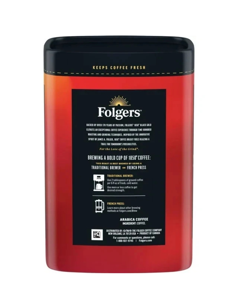 Folgers 1850 Black Gold Dark Roast Coffee, 12 oz Recyclable Canister - Image 2